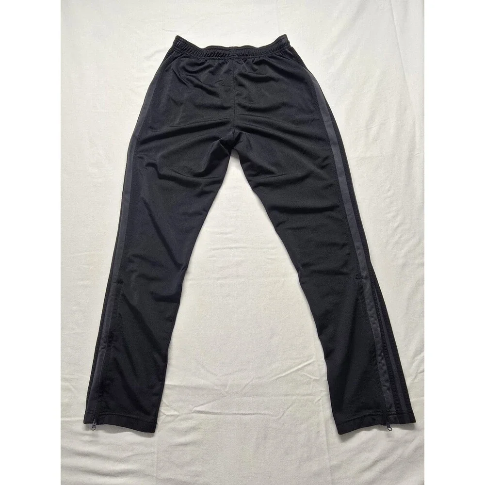 Adidas Track Pants Mens M Black Polyester Stretch Tapered 3 Strips Fleece